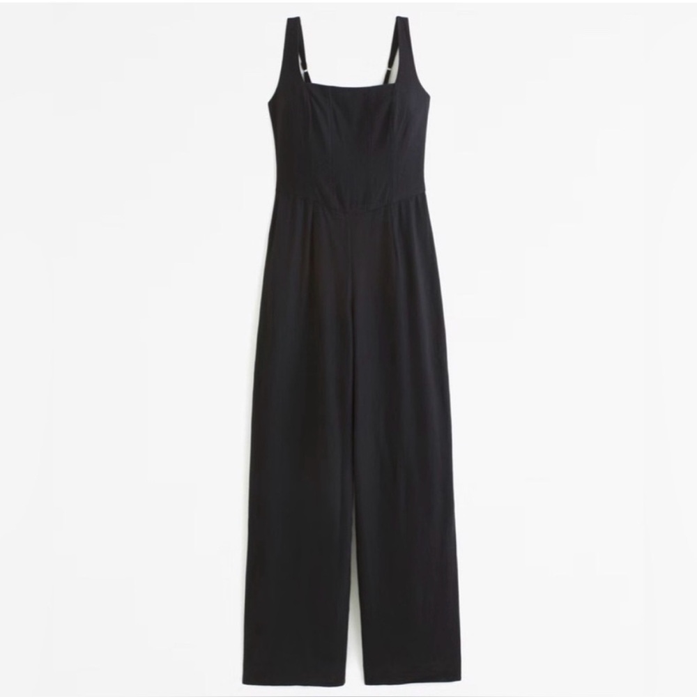Abercrombie & Fitch Black Wide-Leg Square-Neck Jumpsuit
